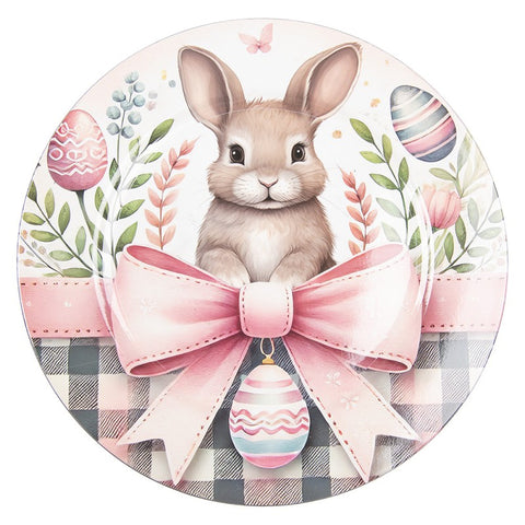Sottopiatto pasquale decorativo con coniglio e fiocco – Ø 33 cm (bianco, plastica) by Clayre & Eef