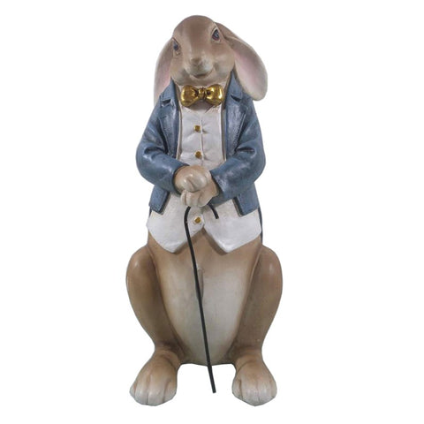 Statuetta decorativa coniglio elegante con bastone – 16x13x32 cm (marrone/blu, polyresin) by Clayre & Eef