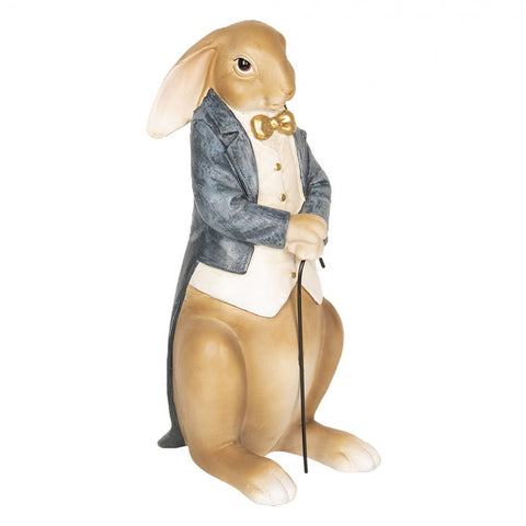 Statuetta decorativa coniglio elegante con bastone – 16x13x32 cm (marrone/blu, polyresin) by Clayre & Eef