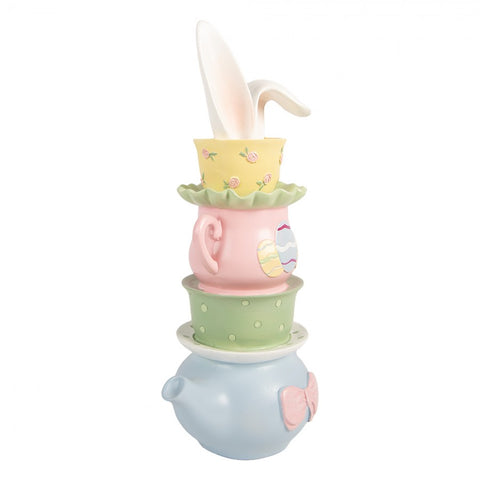 Statuetta decorativa coniglio con tazze impilate – 16x11x29 cm (multicolore, plastica) by Clayre & Eef