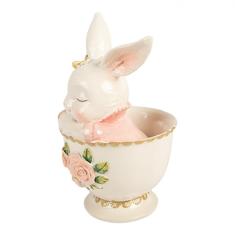 Coniglio decorativo in tazza floreale 22 cm Clayre & Eef