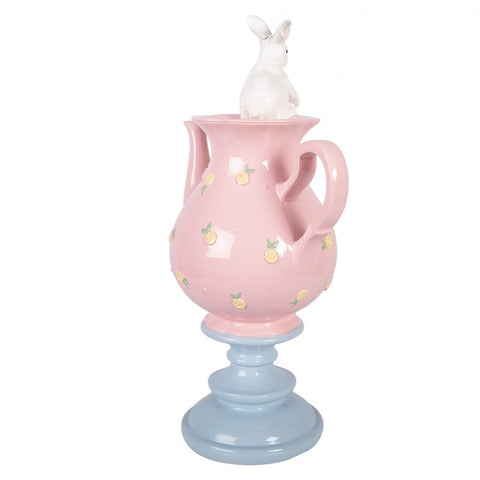 Statuetta decorativa conigli su teiera – 22x14x35 cm (bianco, rosa, plastica) by Clayre & Eef