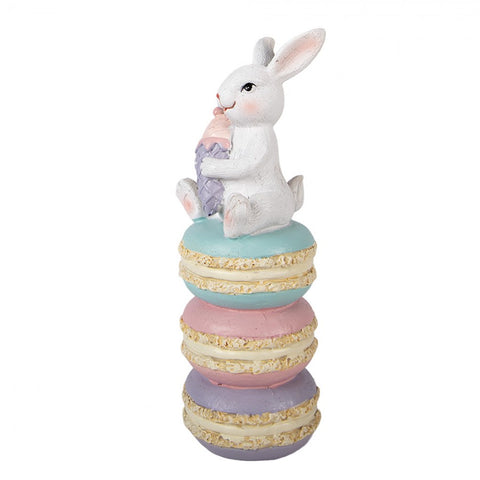 Statuetta Coniglio con Gelato su Torre di Macarons by Clayre & Eef, 7x7x20 cm