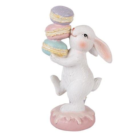 Statuetta Coniglio con Torre di Macarons Pastello by Clayre & Eef, 8x6x14 cm