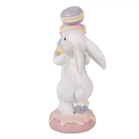Statuetta Coniglio con Torre di Macarons Pastello by Clayre & Eef, 8x6x14 cm