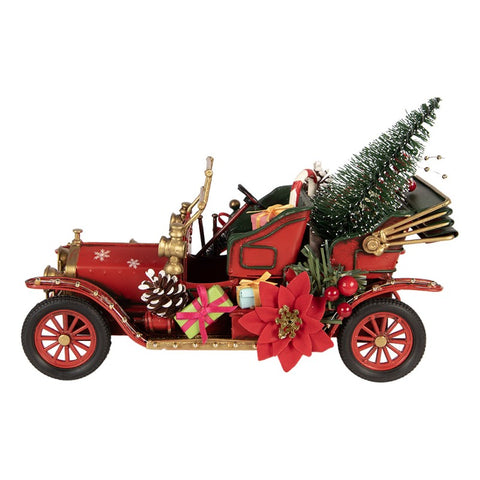 Statuetta Decorativa Natalizia Auto d'Epoca in Metallo Rosso - Clayre & Eef, 25x10x17 cm