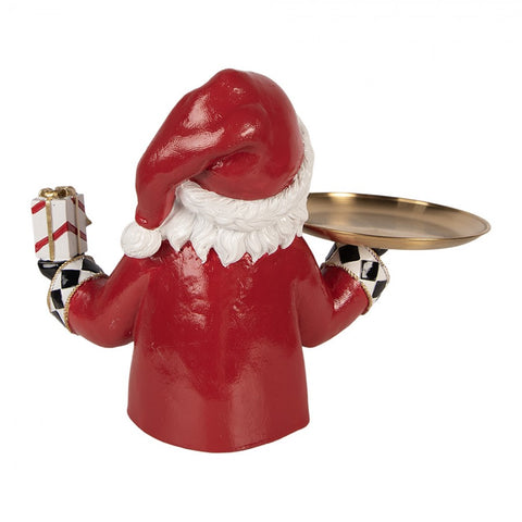Statuetta Decorativa Natalizia Babbo Natale con Vassoio e Regalo - Clayre & Eef, 35x22x25 cm