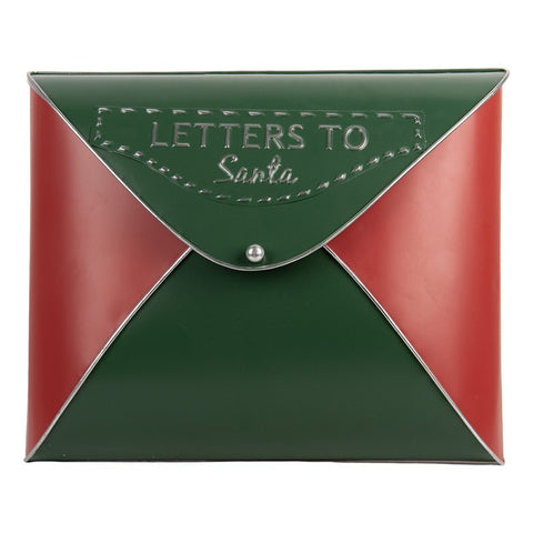 Cassetta Postale Natalizia da Parete a Busta in Metallo Verde e Rosso - Clayre & Eef, 33x9x27 cm