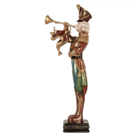 Statuetta Decorativa Natalizia Schiaccianoci Musicista con Tromba - Clayre & Eef, 14x15x40 cm