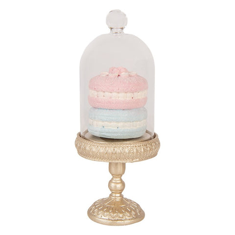 Macarons decorativi sotto campana Ø 7x17 cm rosa e azzurro con base oro Clayre & Eef