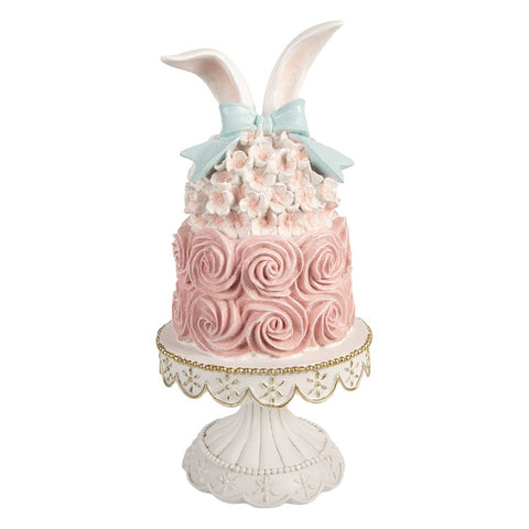 Statuetta decorativa torta pasquale con orecchie coniglio – Ø 17x35 cm (bianco/rosa, plastica) by Clayre & Eef