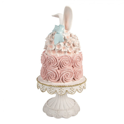 Statuetta decorativa torta pasquale con orecchie coniglio – Ø 17x35 cm (bianco/rosa, plastica) by Clayre & Eef