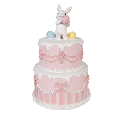 Statuetta decorativa torta con coniglio – Ø 18x28 cm (bianco, rosa, plastica) by Clayre & Eef