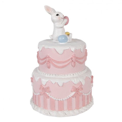 Statuetta decorativa torta con coniglio – Ø 18x28 cm (bianco, rosa, plastica) by Clayre & Eef