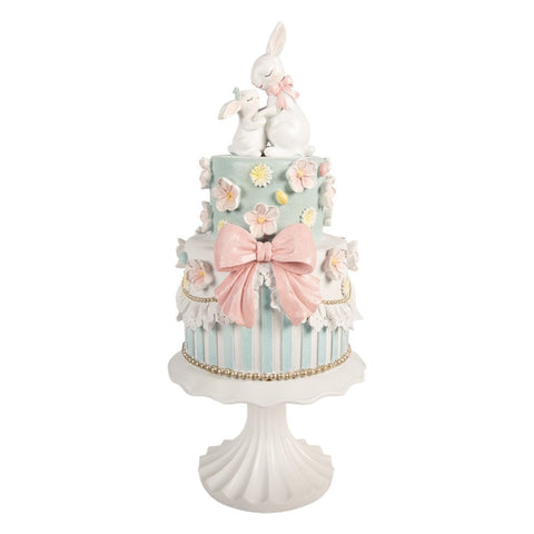 Statuetta decorativa torta con coniglio – Ø 20x45 cm (bianco, azzurro, plastica) Clayre & Eef