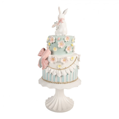 Statuetta decorativa torta con coniglio – Ø 20x45 cm (bianco, azzurro, plastica) Clayre & Eef
