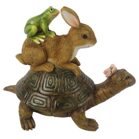 Clayre & Eef Statuetta Animali Coniglio, Tartaruga e Rana 14 cm – Decorazione Fiabesca in Poliresina