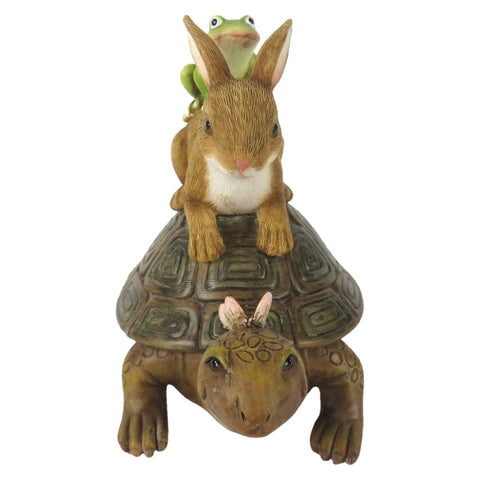 Clayre & Eef Statuetta Animali Coniglio, Tartaruga e Rana 14 cm – Decorazione Fiabesca in Poliresina