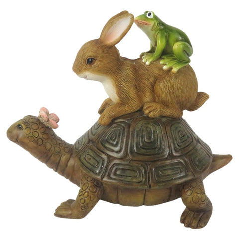 Clayre & Eef Statuetta Animali Coniglio, Tartaruga e Rana 14 cm – Decorazione Fiabesca in Poliresina