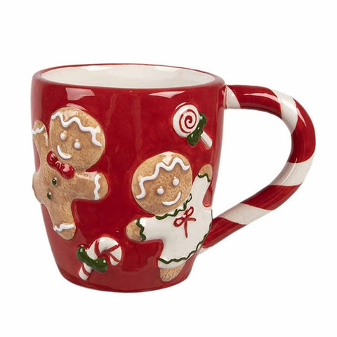 Tazza Natalizia Rossa con Omini di Pan di Zenzero in Ceramica