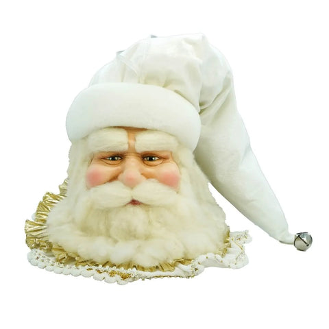 Cabeza de Papá Noel colgante de 61 cm de alto – Decoración navideña blanca y dorada