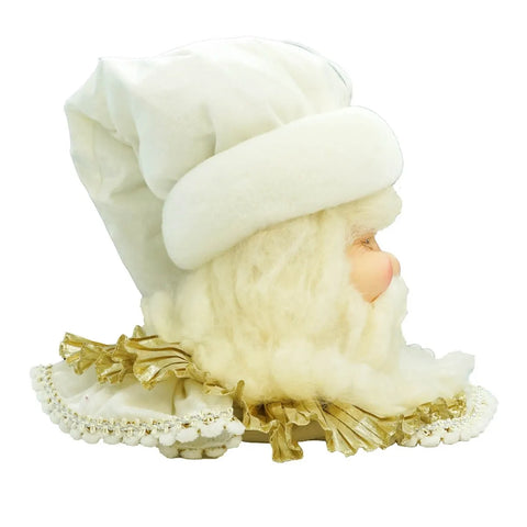 Cabeza de Papá Noel colgante de 61 cm de alto – Decoración navideña blanca y dorada