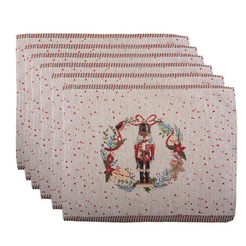 Tovagliette Americani Set di 6 Schiaccianoci e Ghirlanda Natalizia Gobelin - Clayre & Eef, 33x45 cm