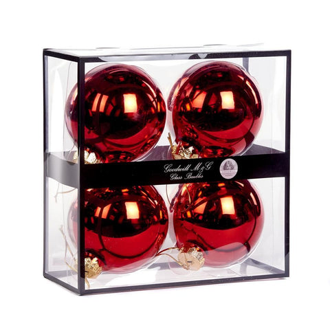 Set 4 Palline Natalizie in Vetro Rosso Lacca (Red Shiny) Ø10 cm – Goodwill