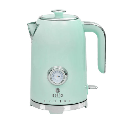 Bollitore Elettrico Retrò Epoque Verde Menta con Termometro 1,7L 2200W – Estia Home, 22x18x26cm
