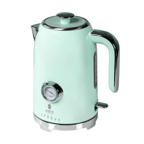 Bollitore Elettrico Retrò Epoque Verde Menta con Termometro 1,7L 2200W – Estia Home, 22x18x26cm