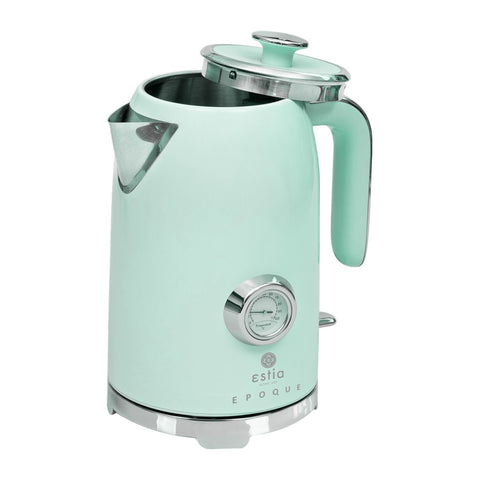 Bollitore Elettrico Retrò Epoque Verde Menta con Termometro 1,7L 2200W – Estia Home, 22x18x26cm