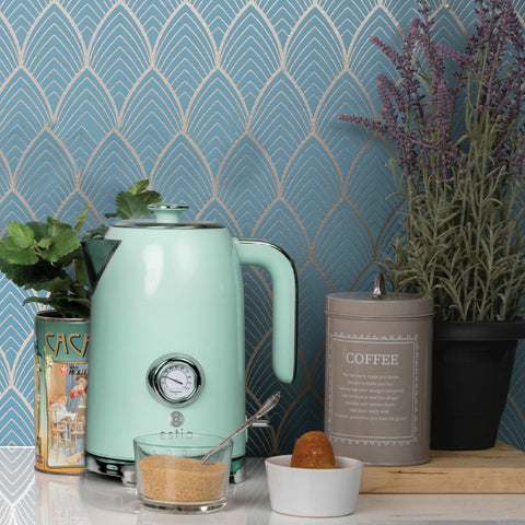 Bollitore Elettrico Retrò Epoque Verde Menta con Termometro 1,7L 2200W – Estia Home, 22x18x26cm