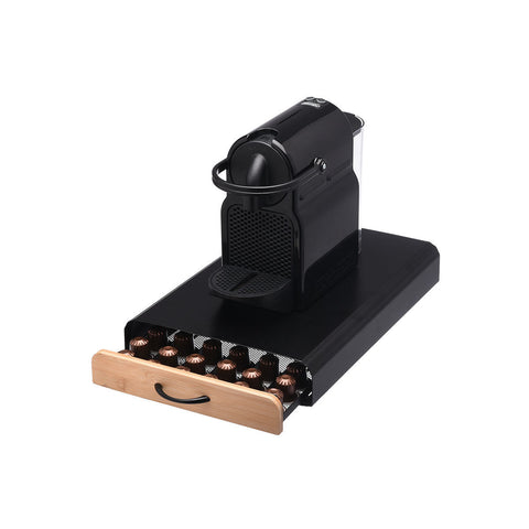 Porta Capsule Caffè con Cassetto Bamboo Essentials Metallo e Bambù 60 Posti – Estia Home, 39x26,5x6cm