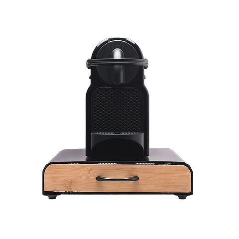 Porta Capsule Caffè con Cassetto Bamboo Essentials Metallo e Bambù 60 Posti – Estia Home, 39x26,5x6cm