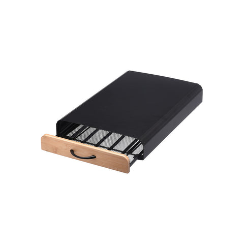 Porta Capsule Caffè con Cassetto Bamboo Essentials Metallo e Bambù 60 Posti – Estia Home, 39x26,5x6cm