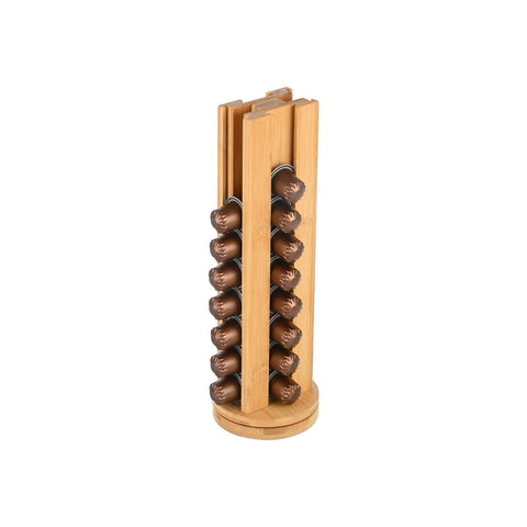 Porta Capsule Caffè Girevole Bamboo Essentials in Bambù 36 Posti – Estia Home, 11x11x34cm