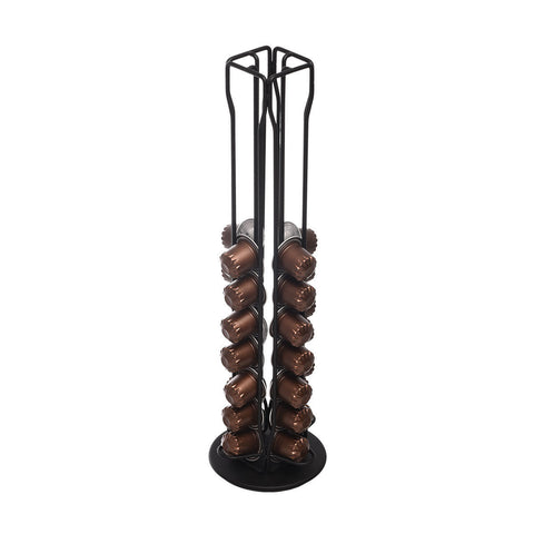 Porta Capsule Caffè Girevole in Metallo Nero 40 Posti – Estia Home, 12x12x39cm