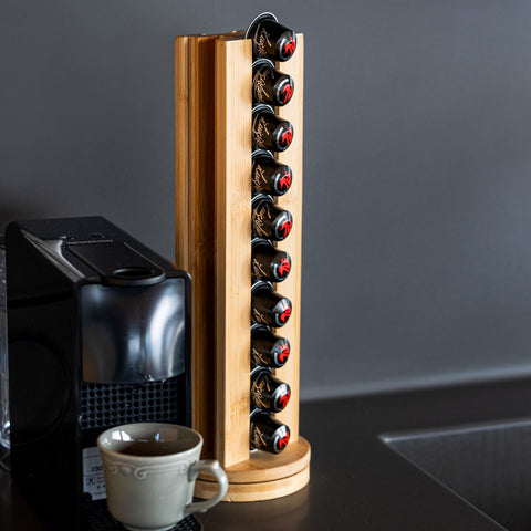 Porta Capsule Caffè Girevole Bamboo Essentials in Bambù 36 Posti – Estia Home, 11x11x34cm