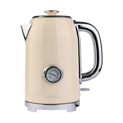 Bollitore Elettrico Retrò Crema in Acciaio Inox 1,7L 2200W – Estia Home, 15,4x20x25,8cm