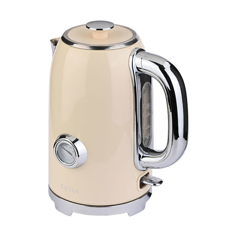Bollitore Elettrico Retrò Crema in Acciaio Inox 1,7L 2200W – Estia Home, 15,4x20x25,8cm