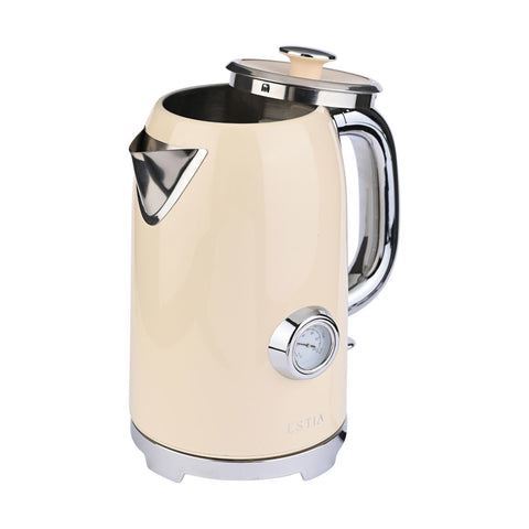 Bollitore Elettrico Retrò Crema in Acciaio Inox 1,7L 2200W – Estia Home, 15,4x20x25,8cm