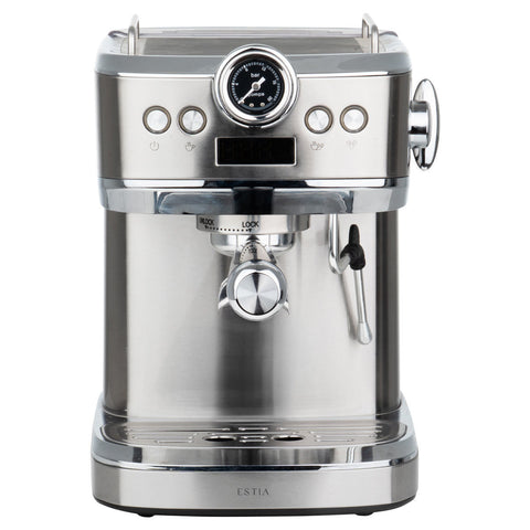 Macchina per Caffè Espresso Retrò Inoxsense in Acciaio Inox 1,3L 20 bar 1360W – Estia Home, 22x29,2x28,8cm