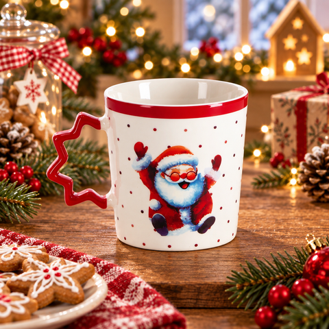 Tazza Mug Natalizia in Porcellana con Manico Sagomato - 360ml, 9x9,5 cm