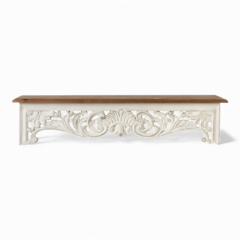 Estantería de madera tallada blanca 78x16x17 cm – Estilo Shabby Chic