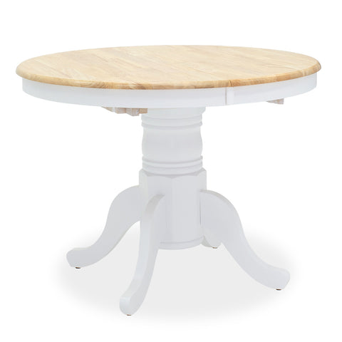 Tavolo Allungabile Rotondo Lars in Legno e MDF Bianco-Naturale Ø100 cm (+38 cm) – Tavolo da Pranzo Elegante e Funzionale
