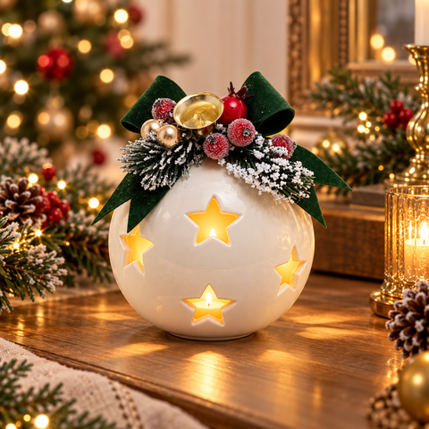 Sfere Natalizie in Ceramica Artisan con Composizione e Box – Ceramic Noël by Mata Creazioni, Ø 10 cm