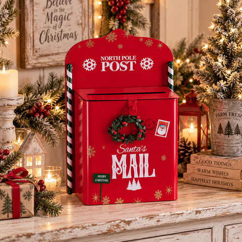 Decorazione Cassetta Postale Natalizia in Ferro - 23,5x12x34,5 cm