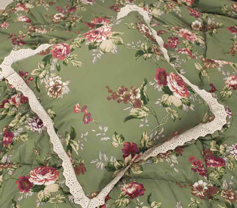 Cuscino arredo Giada 45x45 cm fantasia floreale verde con bordino in pizzo