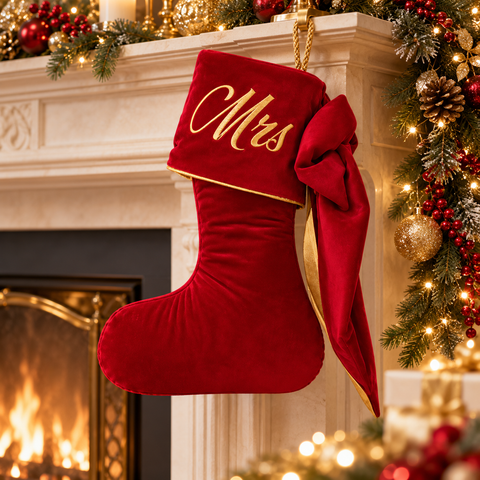 Calza di Natale Stivaletto Noël in Velluto Personalizzabile – Linea Noël by Mata Creazioni, 30x25 cm