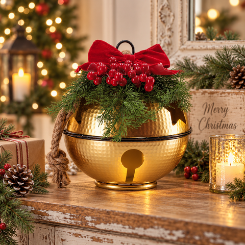 Decorazione in Ferro da Appendere Modello Campanella con Candela LED - 26 cm